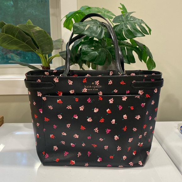 Kate Spade New York Staci Ditsy Buds Saffiano Leather Laptop Tote Floral / Black - Picture 2 of 13